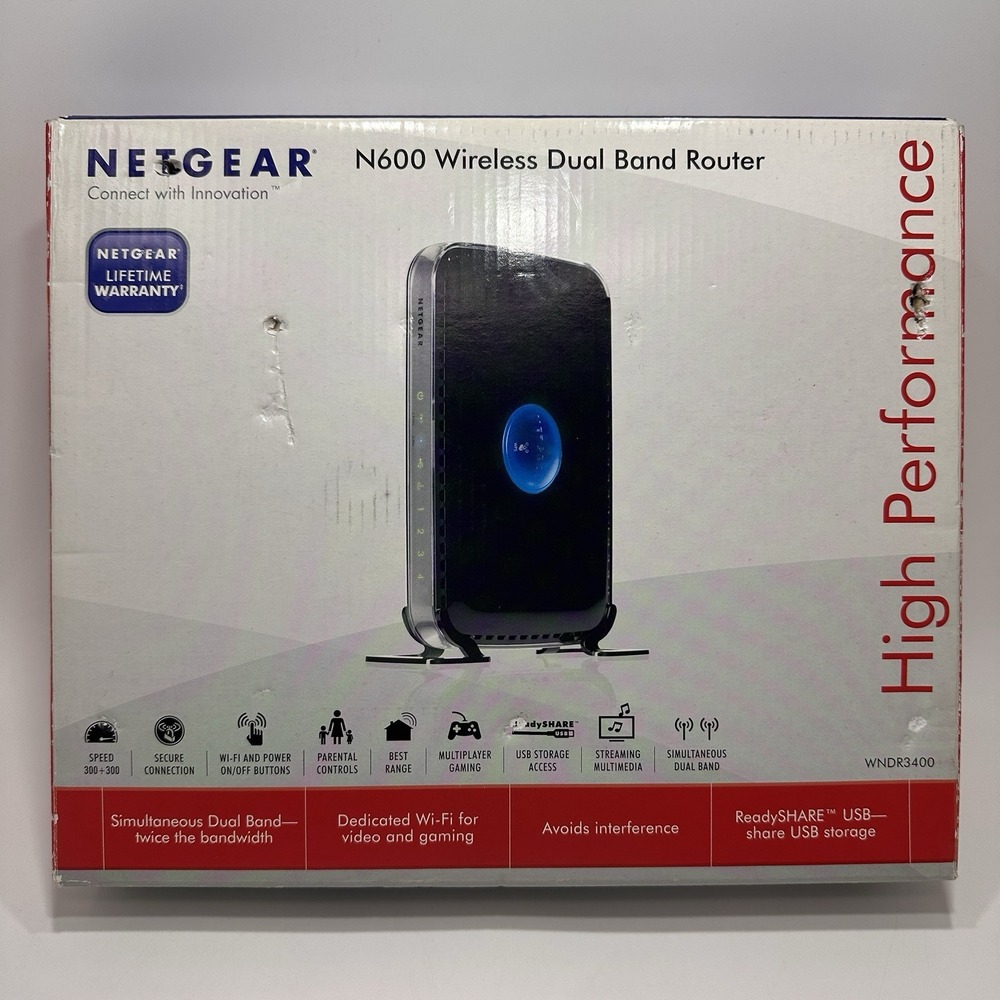 NETGEAR N600 Wireless Dual Band Router WNDR3400 Black WiFi 802.11n 4-Port LAN